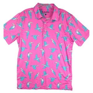 Chubbies 'The Toucan Do It' Polo Shirt Men's S Golf Casual Pink Short Sleeve